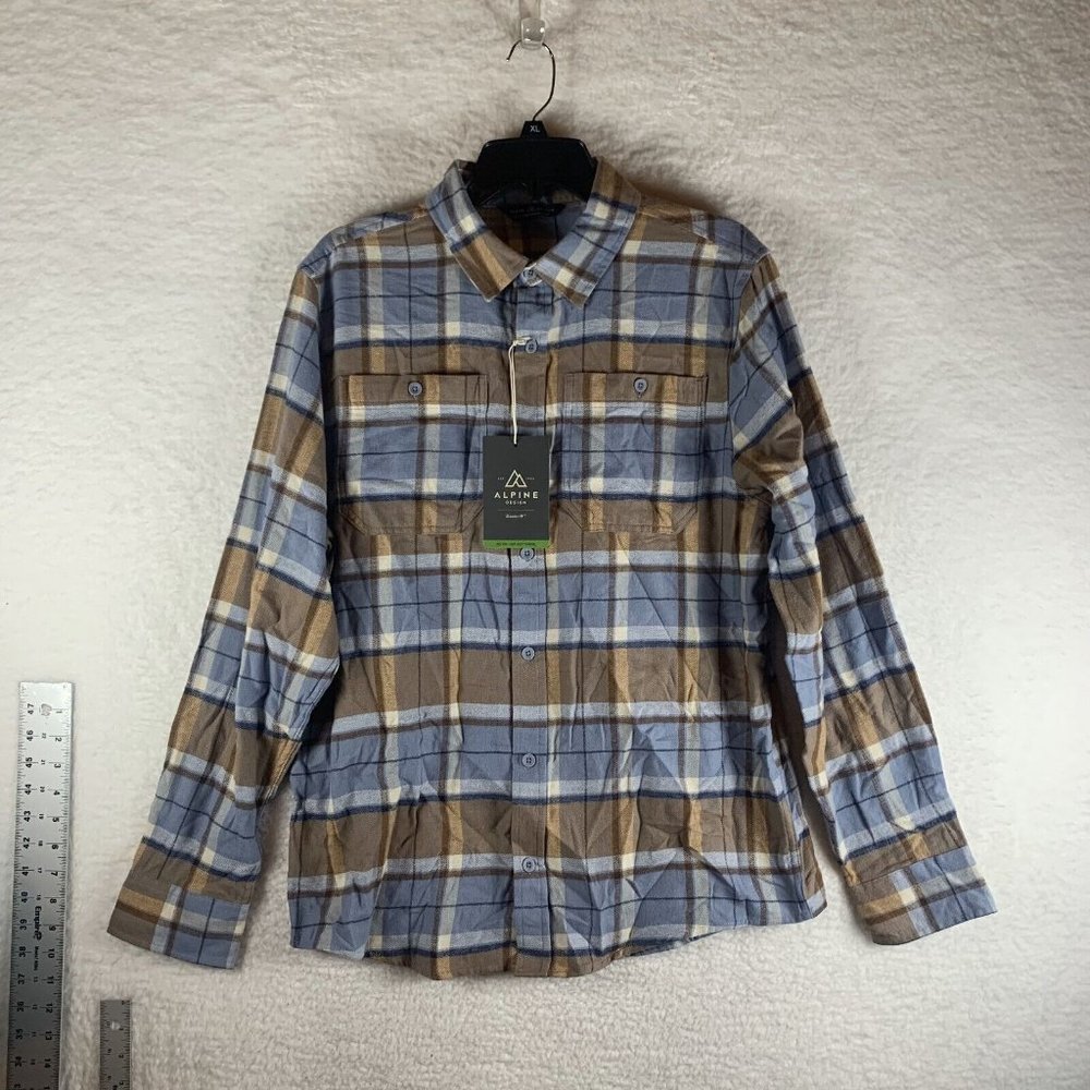 Alpine Design‎ Shirt Men Medium Blue Plaid Cotton Flannel NWT Button-Up 8243
